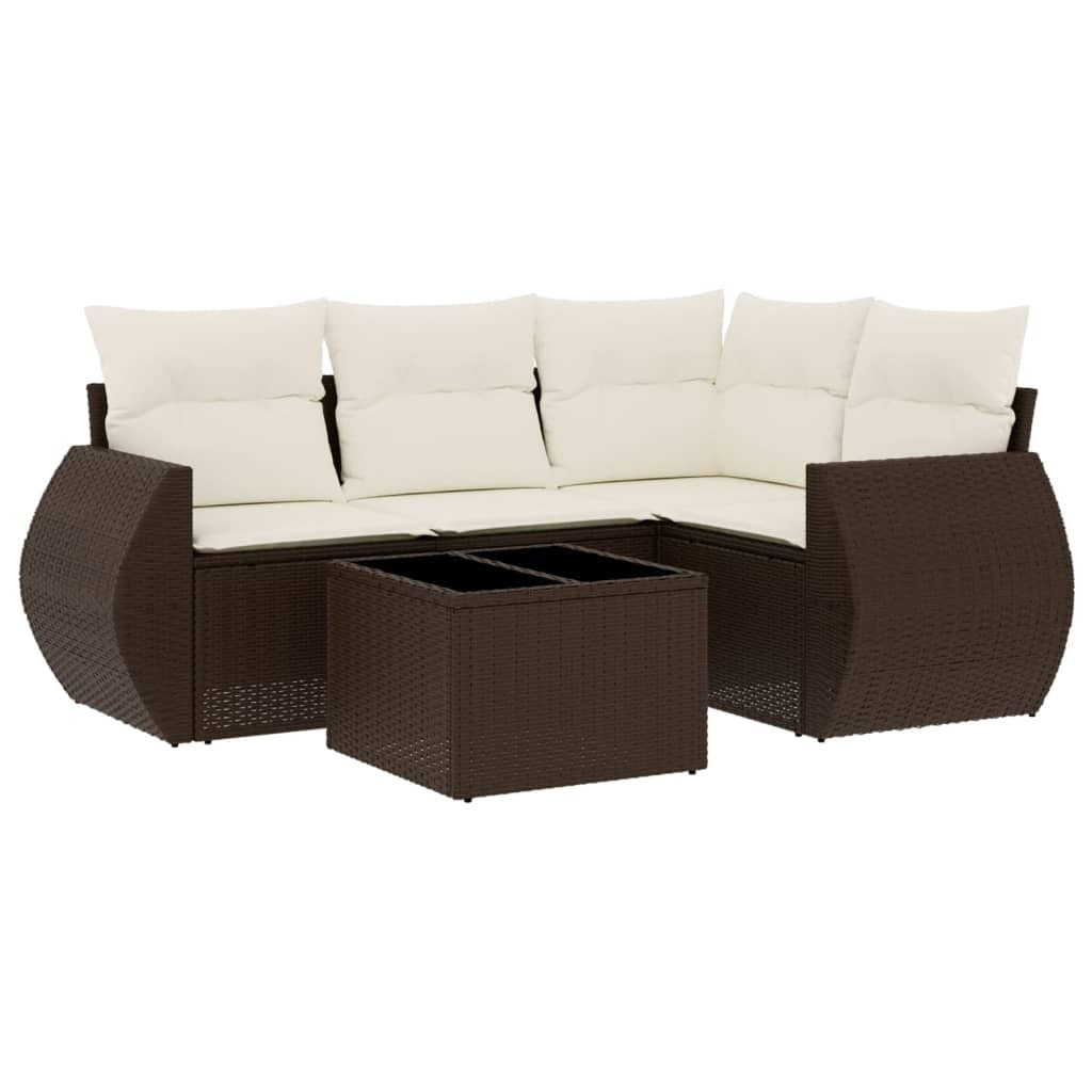 Garden Sofa Set Brown PE rattan, powder-coated steel, tempered glass