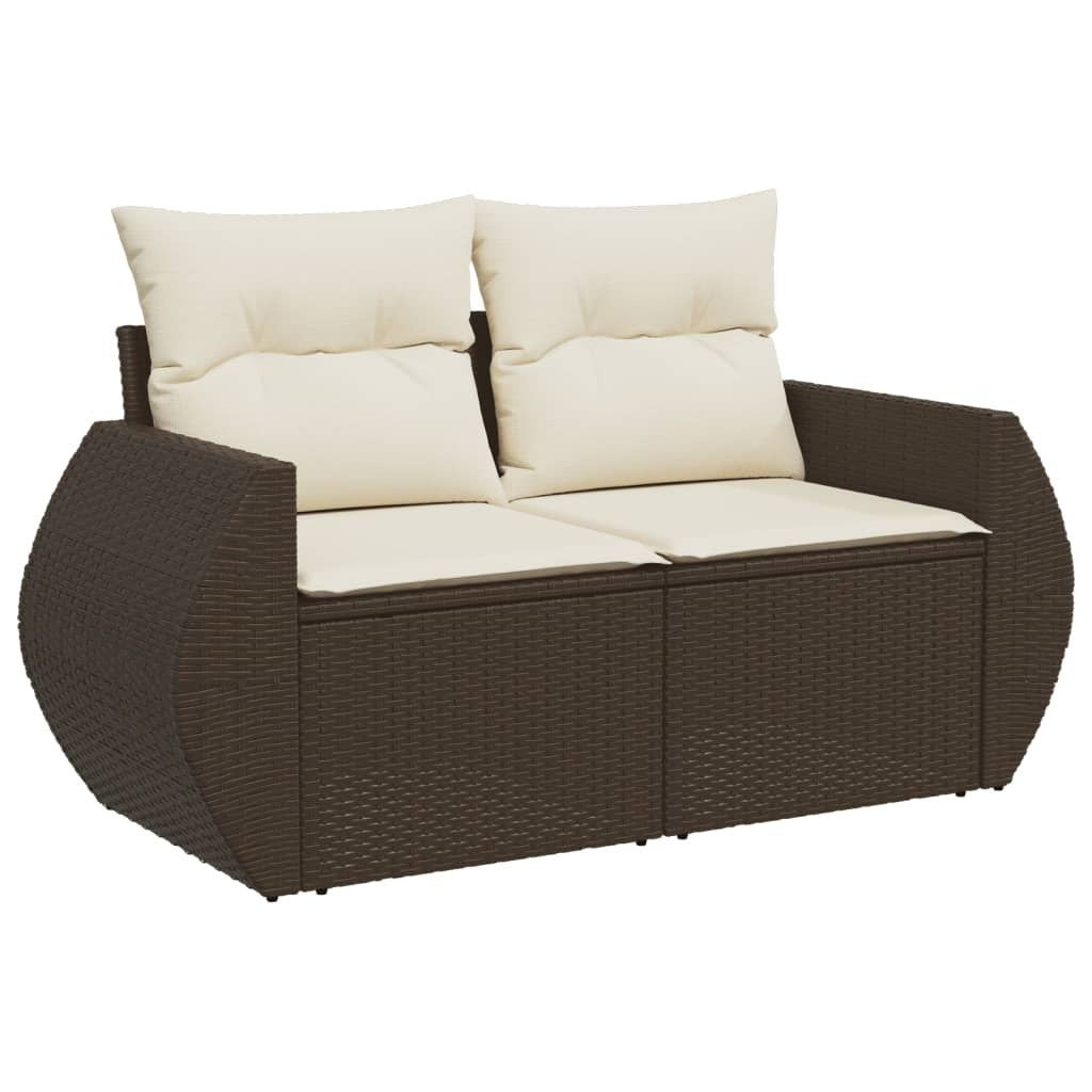 Garden Sofa Set Brown PE rattan, powder-coated steel, tempered glass