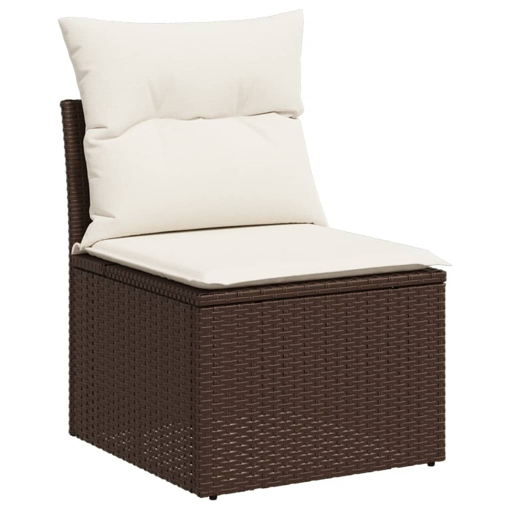 Garden Sofa Set Brown PE rattan, powder-coated steel, tempered glass