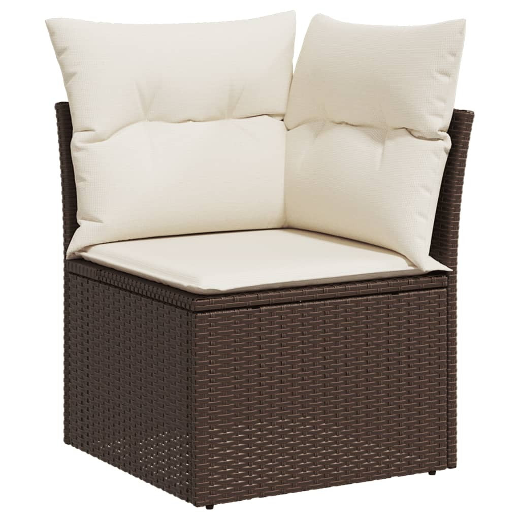 Garden Sofa Set Brown PE rattan, powder-coated steel, tempered glass