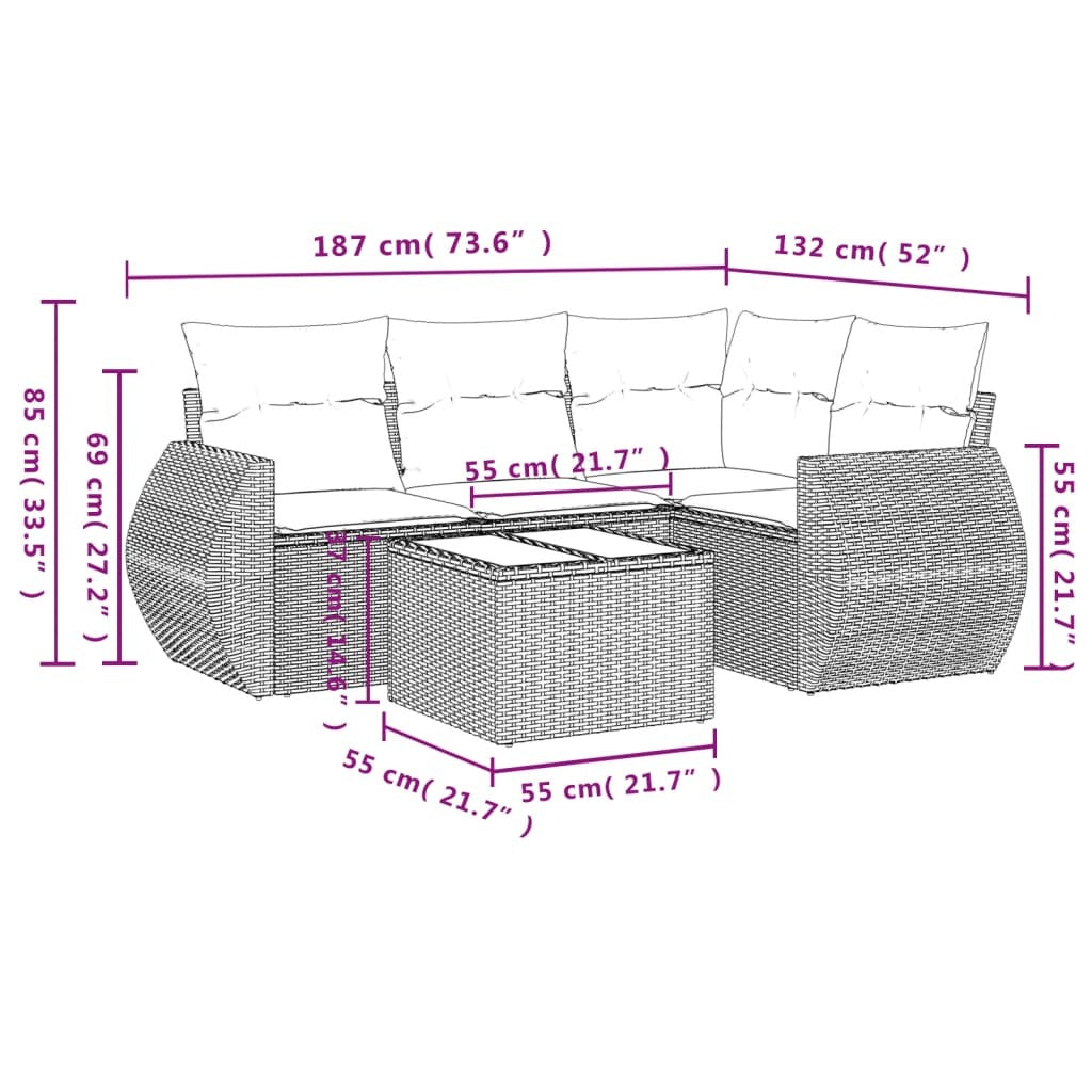Garden Sofa Set Brown PE rattan, powder-coated steel, tempered glass
