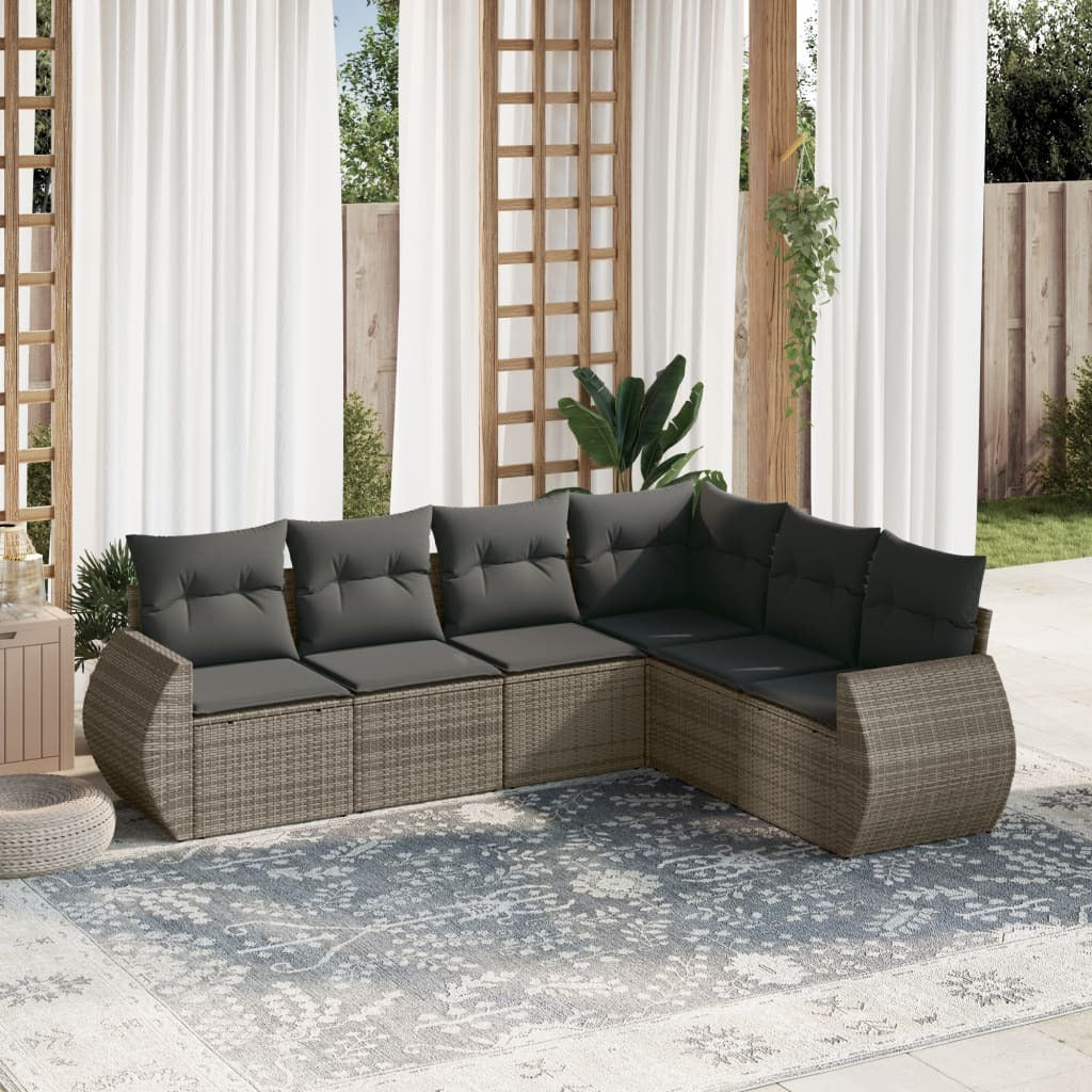 Garden Sofa Set Grey PE Rattan, Powder-Coated Steel Large Modular