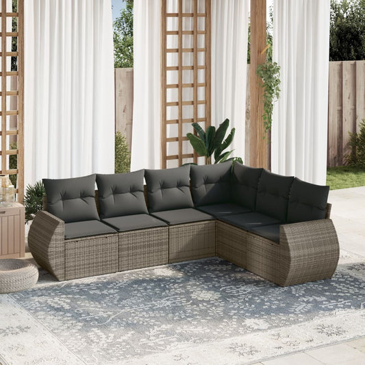 Garden Sofa Set Grey PE Rattan, Powder-Coated Steel Large Modular