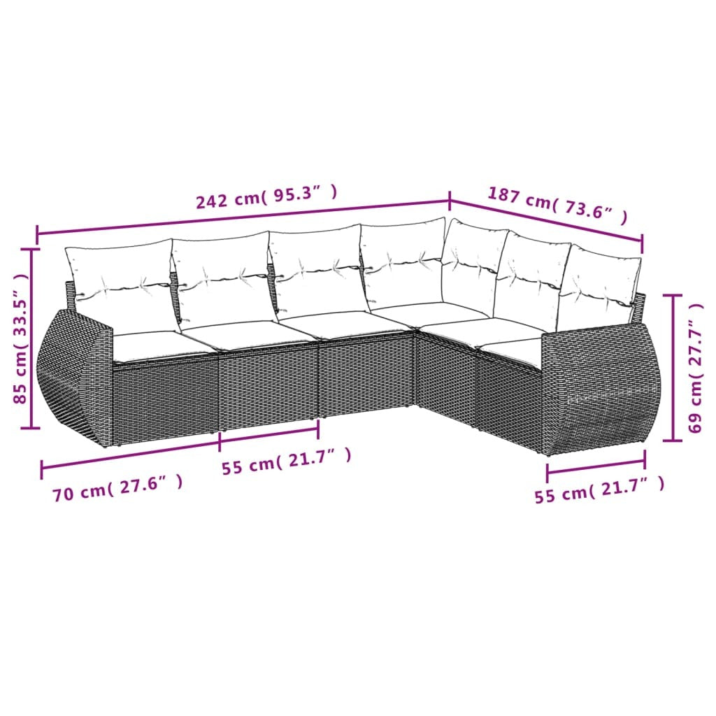 Garden Sofa Set Grey PE Rattan, Powder-Coated Steel Large Modular