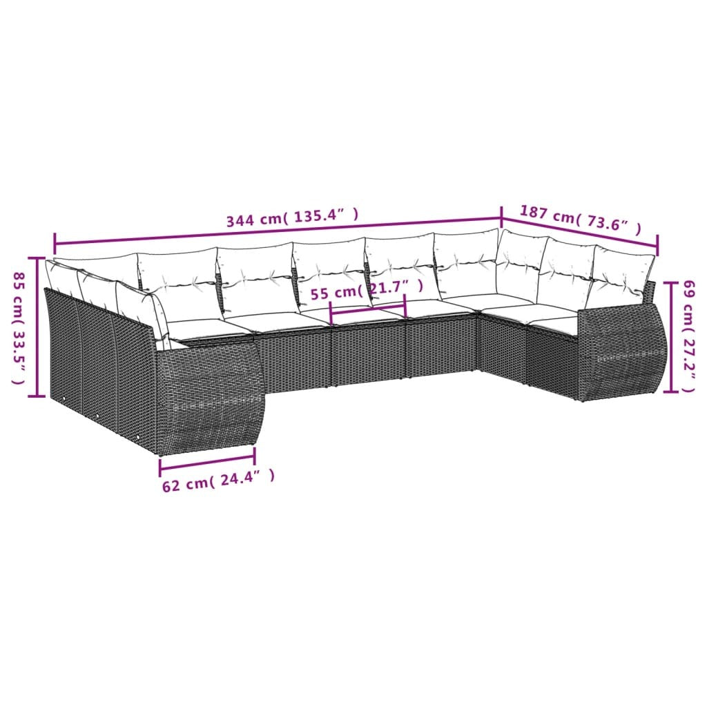 Outdoor Sofa Set Grey PE Rattan, Powder-Coated Steel, Tempered Glass