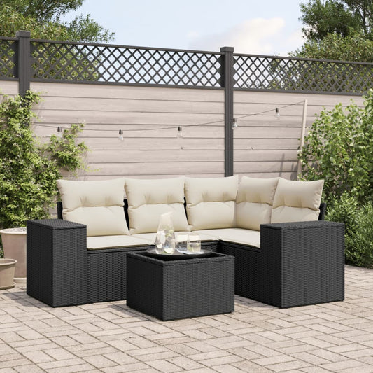 Garden Sofa Set Black and Cream White PE Rattan Standard Modular