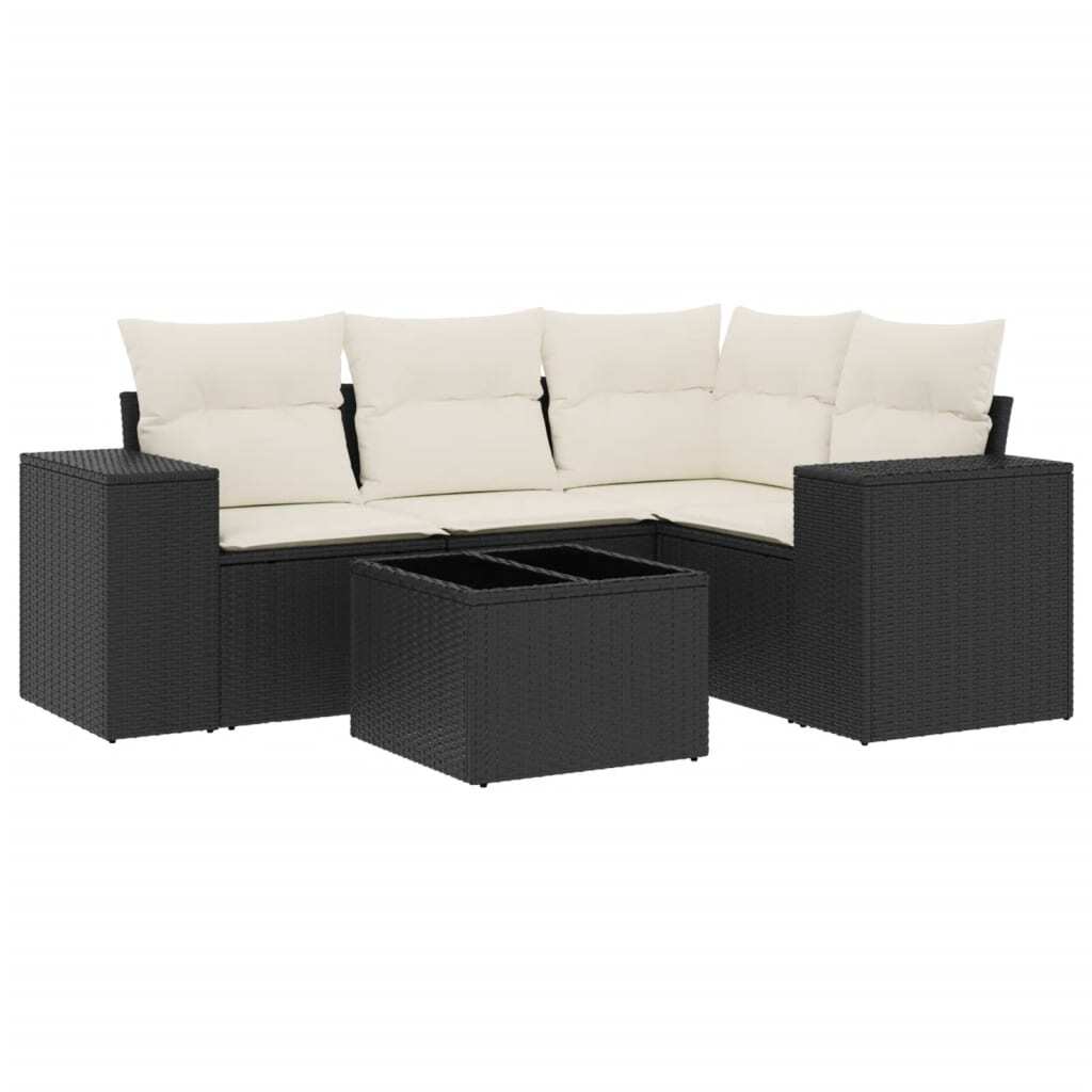 Garden Sofa Set Black and Cream White PE Rattan Standard Modular