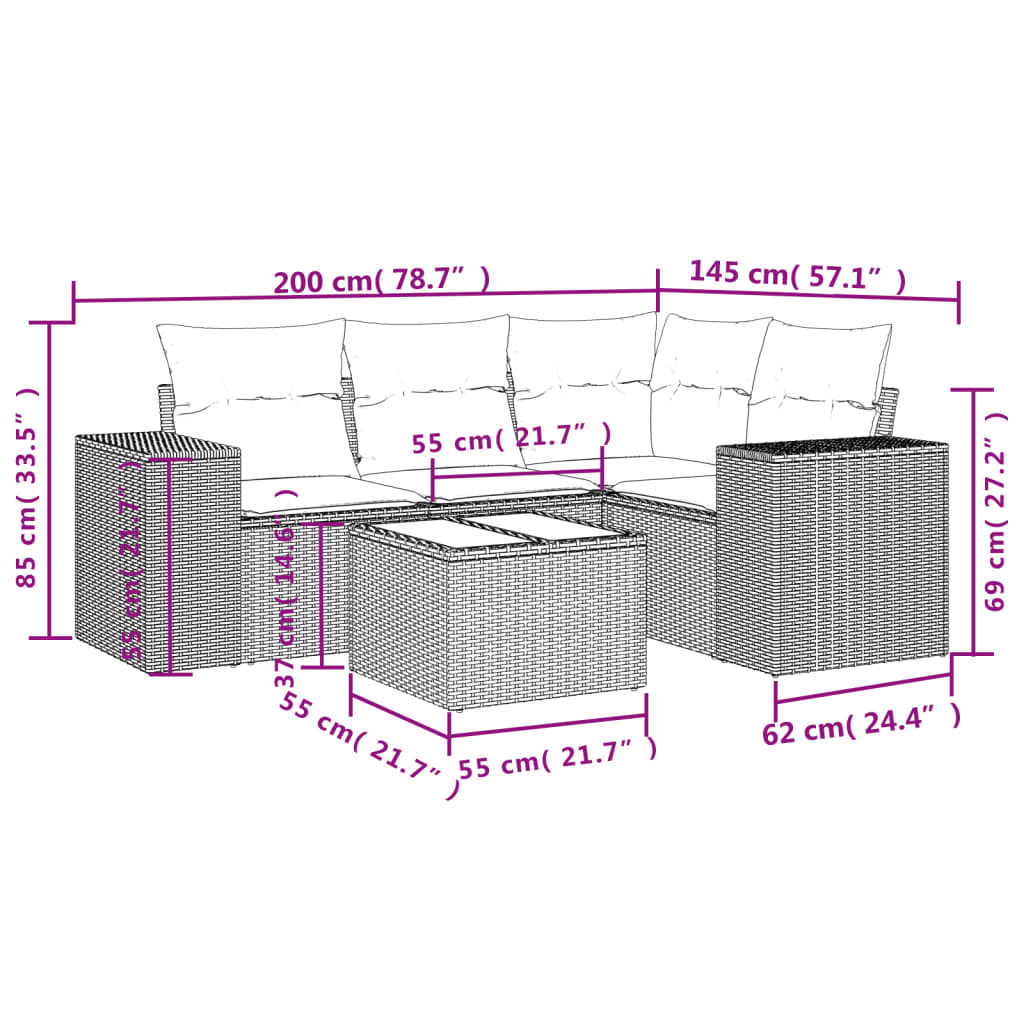 Garden Sofa Set Black and Cream White PE Rattan Standard Modular
