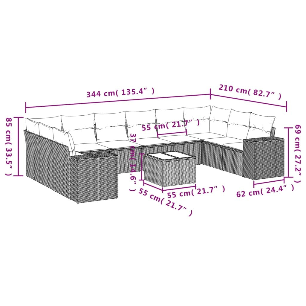 Garden Sofa Set Black PE Rattan Large Modular Garden Sofa Set