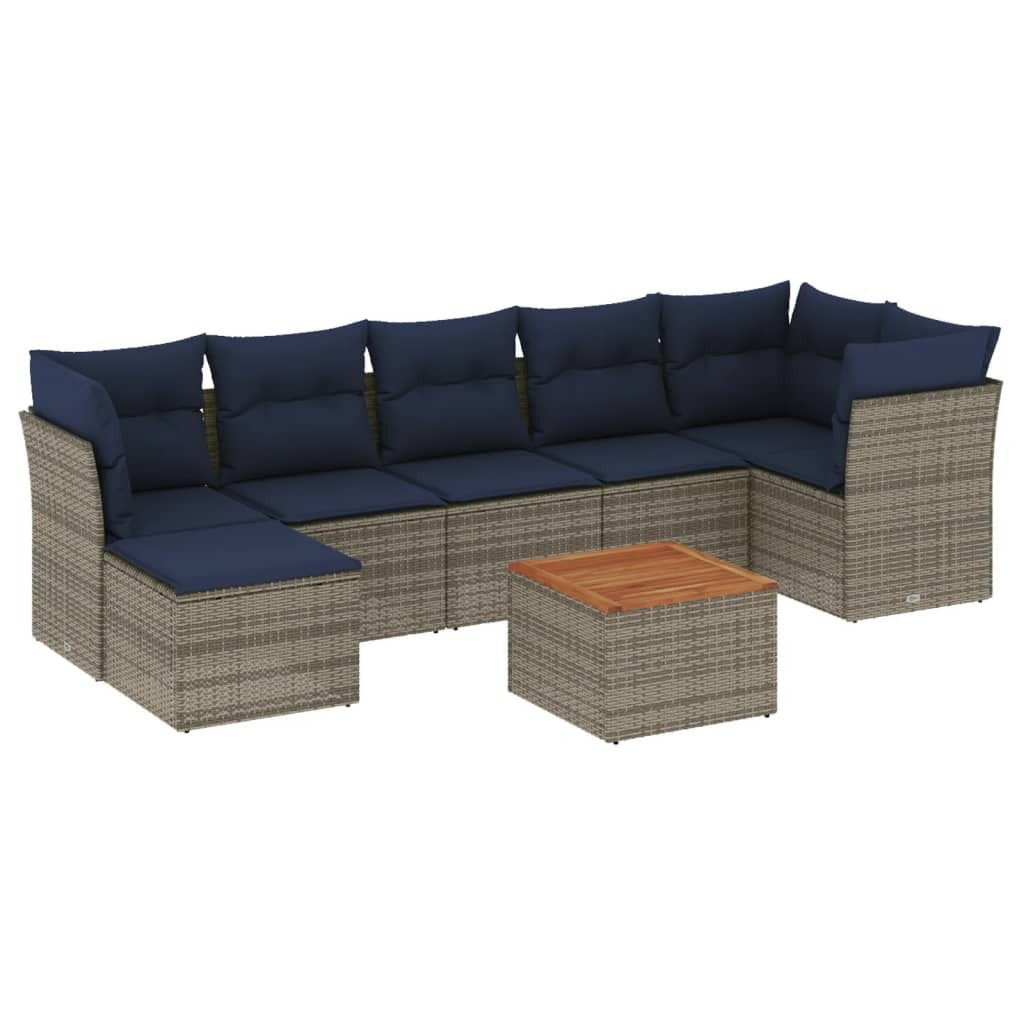 8 Piece Patio Sofa Set with Cushions Gray Poly Rattan