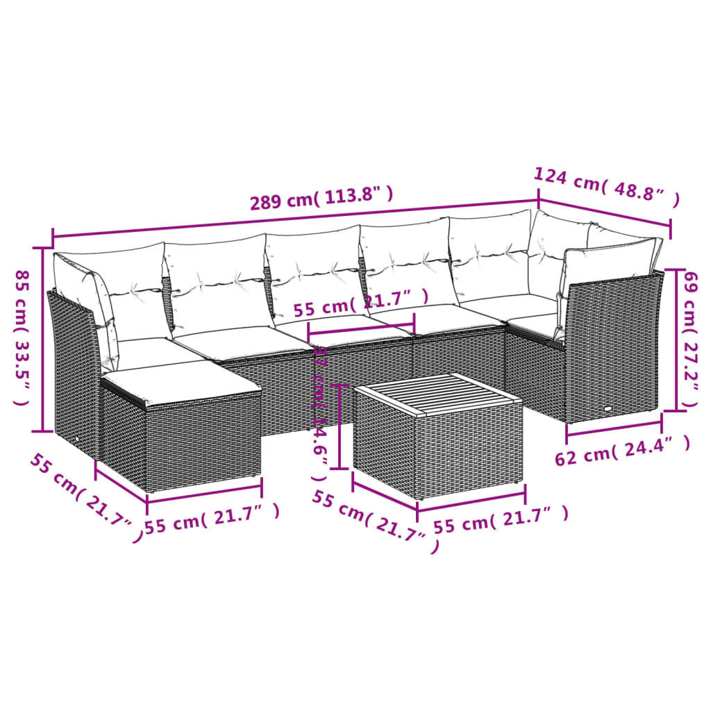 8 Piece Patio Sofa Set with Cushions Gray Poly Rattan