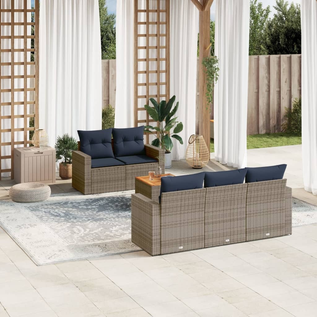 6 Piece Patio Sofa Set with Cushions Gray Poly Rattan