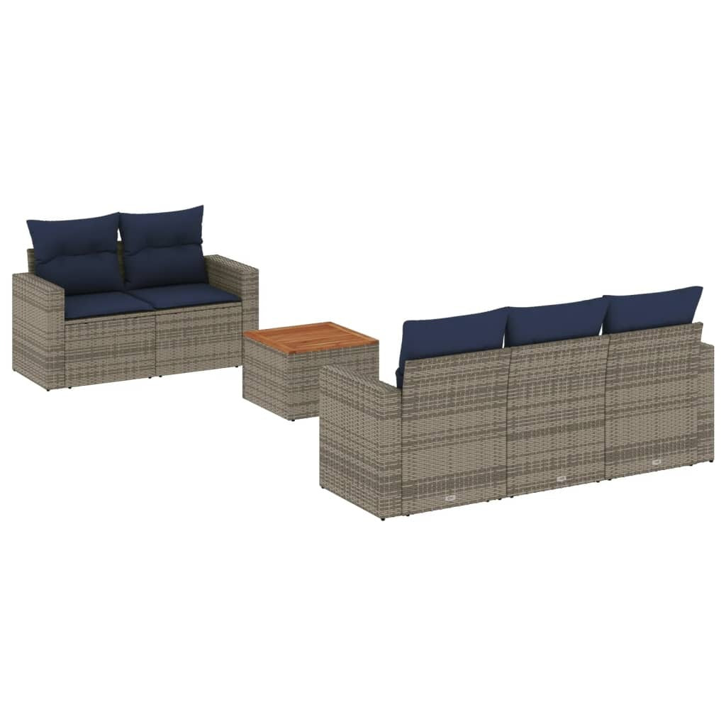 6 Piece Patio Sofa Set with Cushions Gray Poly Rattan