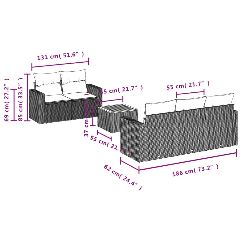 6 Piece Patio Sofa Set with Cushions Gray Poly Rattan
