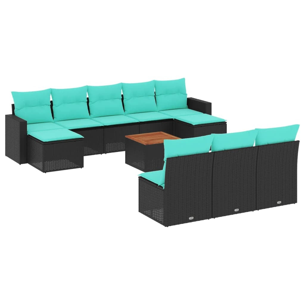 11 Piece Patio Sofa Set with Cushions Black Poly Rattan
