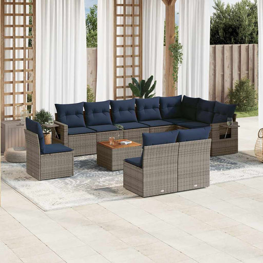 11 Piece Garden Sofa Set with Cushions Grey Poly Rattan