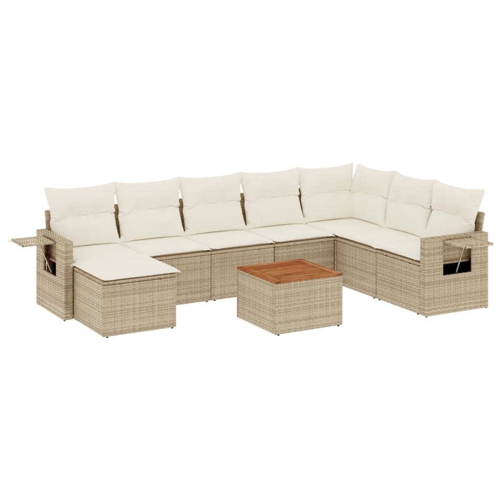 Garden Sofa Set Beige Poly Rattan, Powder-Coated Steel, Acacia Wood