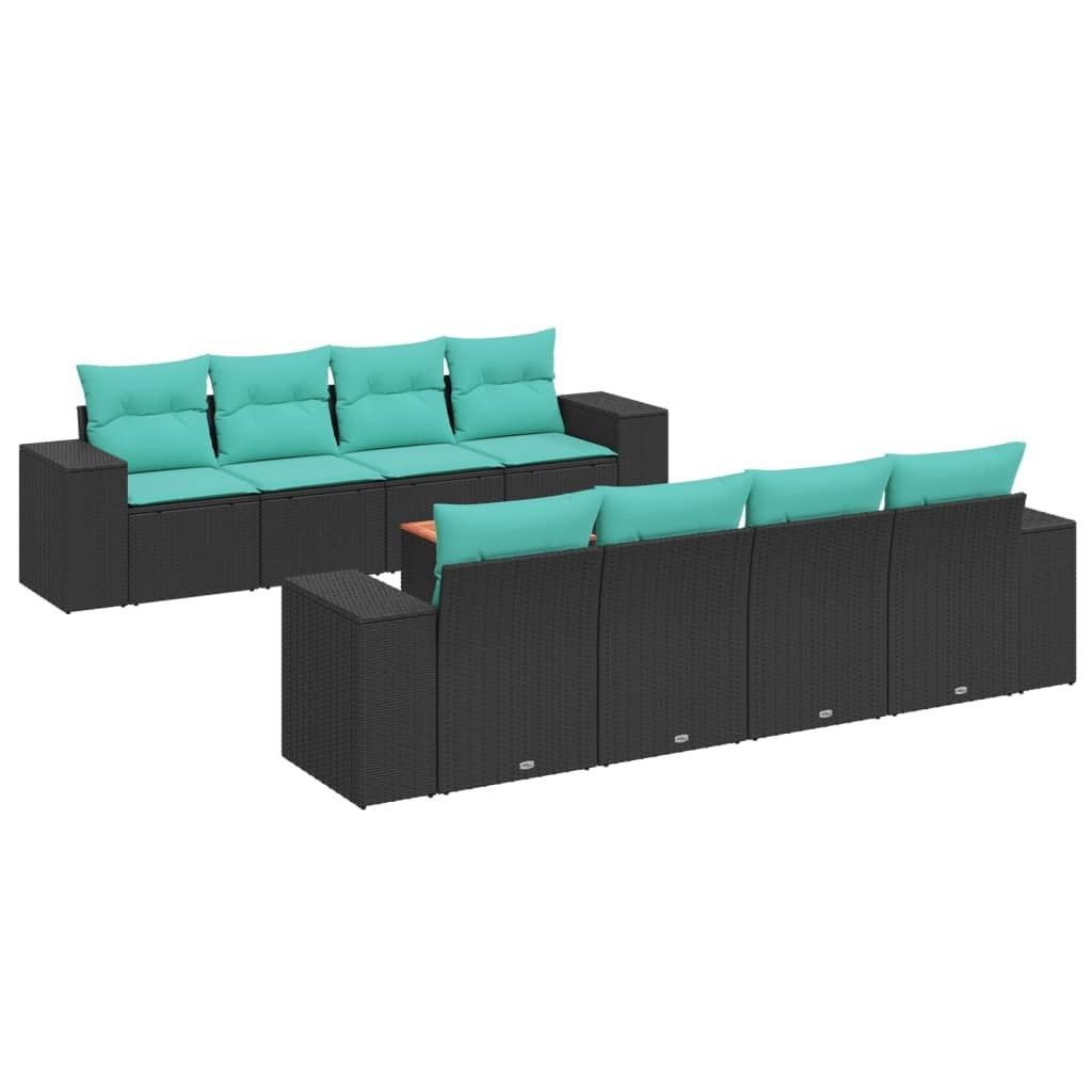 9 Piece Patio Sofa Set with Cushions Black Poly Rattan