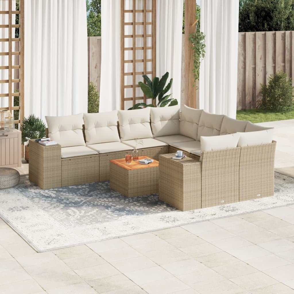 Garden Sofa Set Beige PE Rattan, Powder-Coated Steel, Acacia Wood
