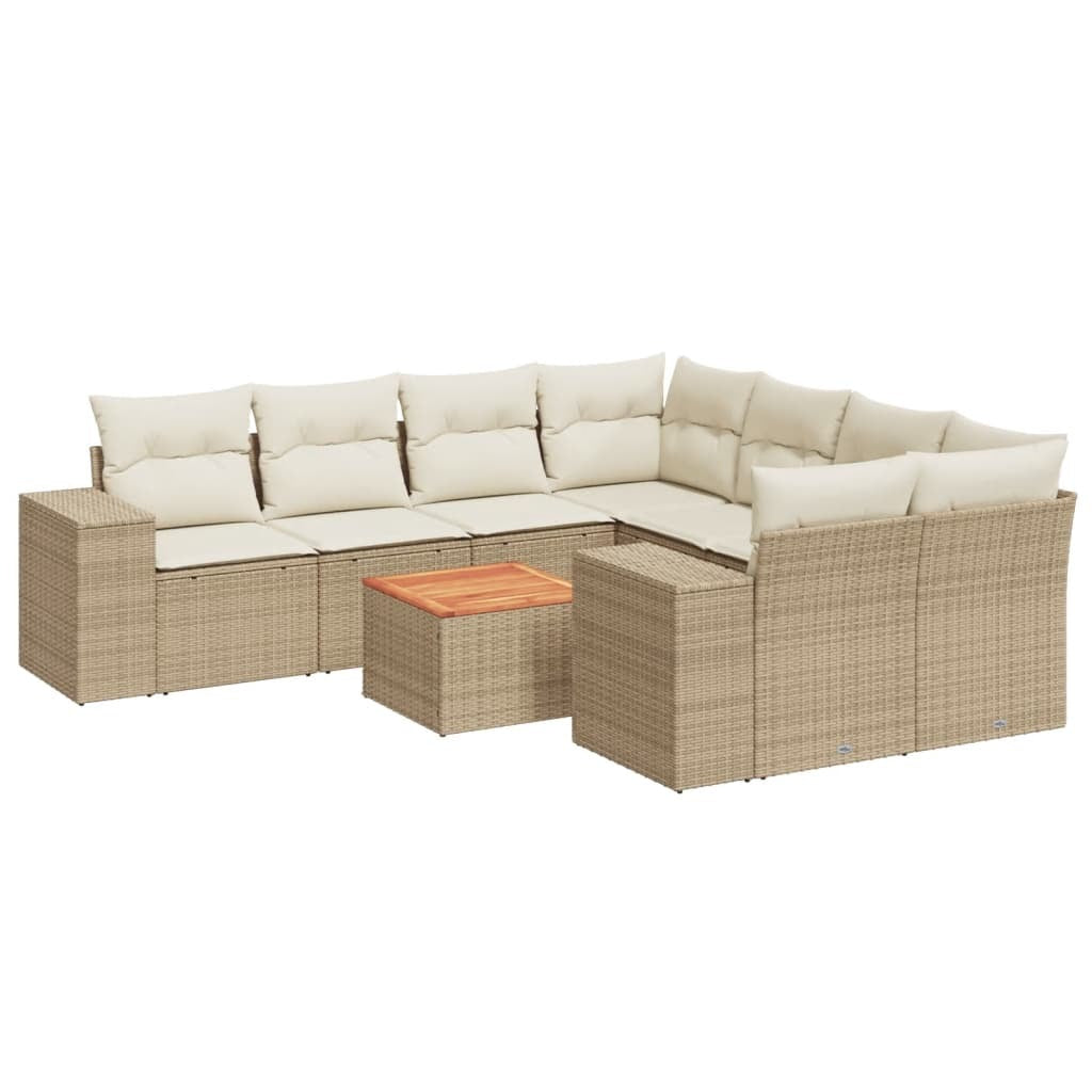 Garden Sofa Set Beige PE Rattan, Powder-Coated Steel, Acacia Wood