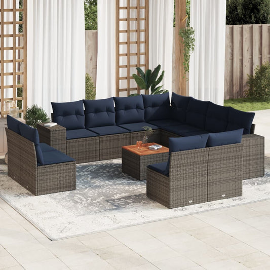 12 Piece Patio Sofa Set with Cushions Gray Poly Rattan
