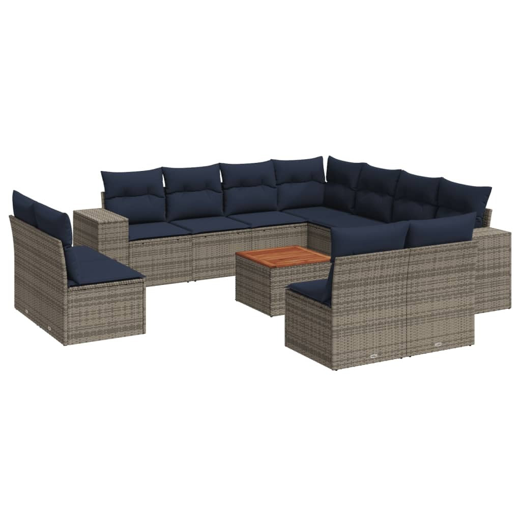 12 Piece Patio Sofa Set with Cushions Gray Poly Rattan
