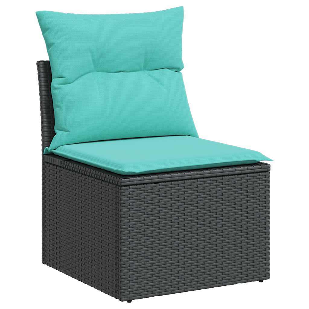 10 Piece Garden Sofa Set with Cushions Black Poly Rattan