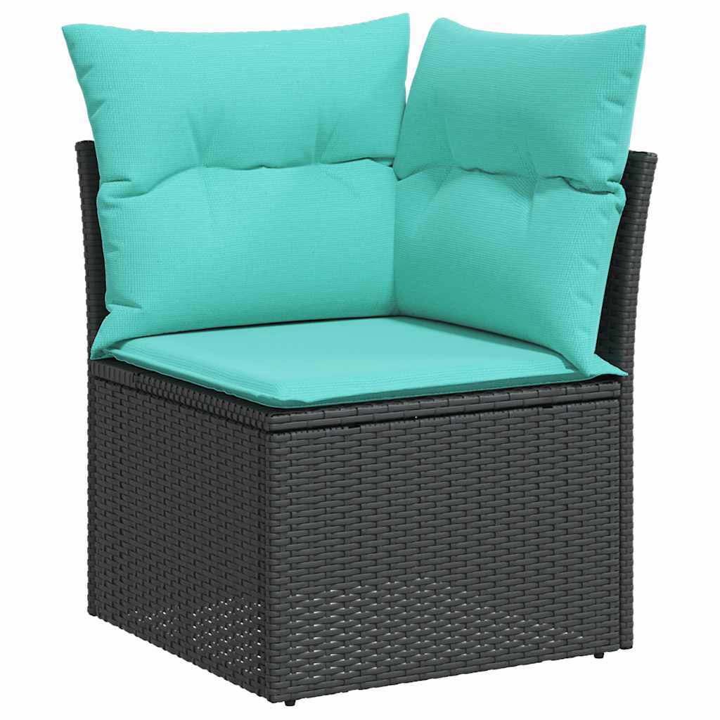 10 Piece Garden Sofa Set with Cushions Black Poly Rattan