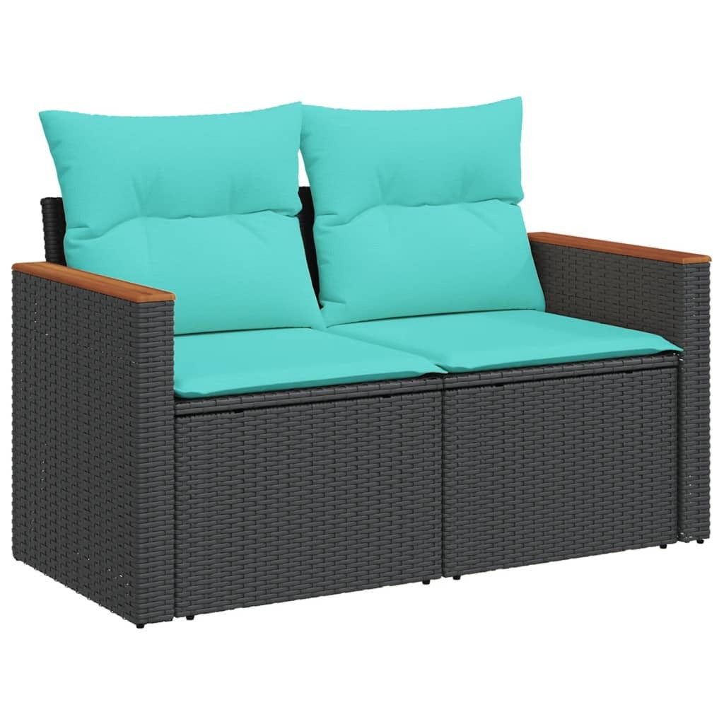5 Piece Garden Sofa Set with Cushions Black Poly Rattan