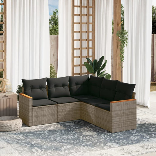 Garden Sofa Set Grey PE rattan, powder-coated steel, polyester