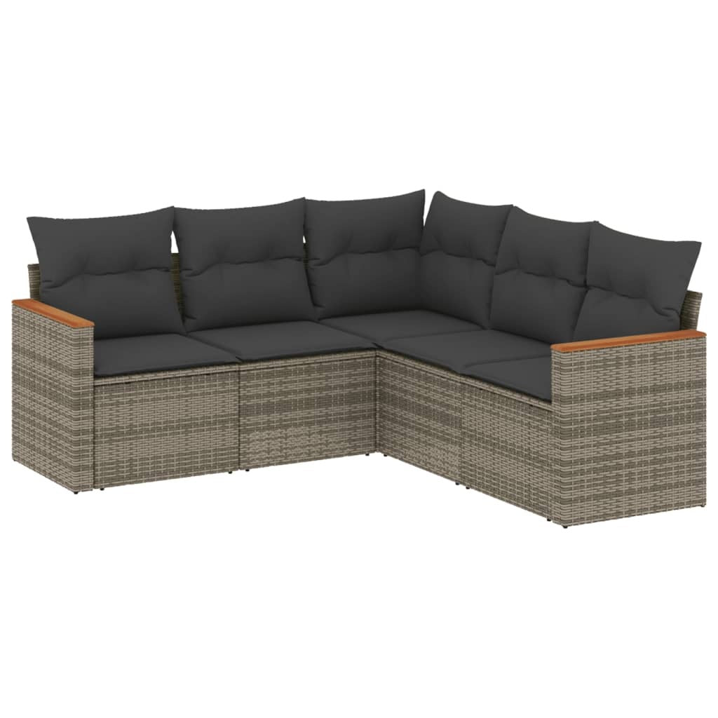 Garden Sofa Set Grey PE rattan, powder-coated steel, polyester