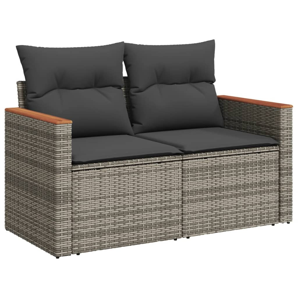 Garden Sofa Set Grey PE rattan, powder-coated steel, polyester