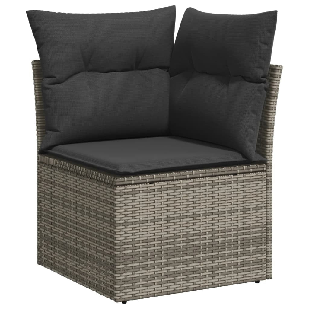 Garden Sofa Set Grey PE rattan, powder-coated steel, polyester