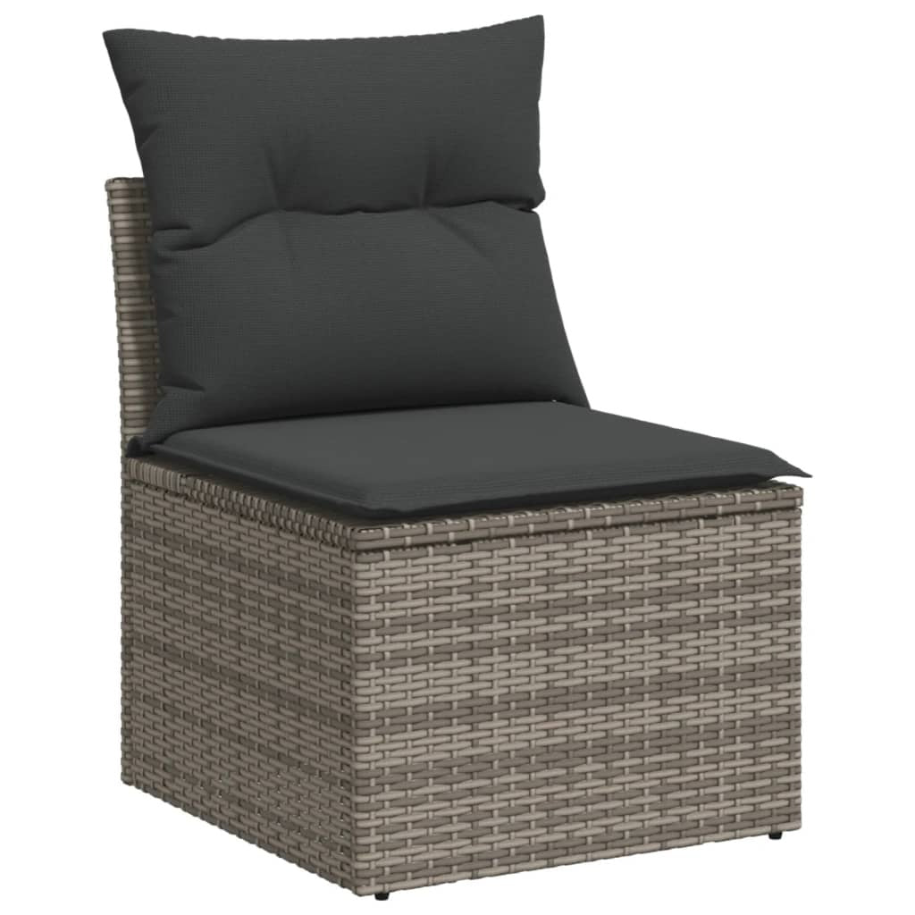 Garden Sofa Set Grey PE rattan, powder-coated steel, polyester