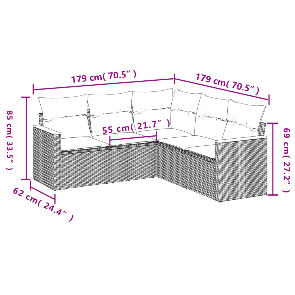 Garden Sofa Set Grey PE rattan, powder-coated steel, polyester