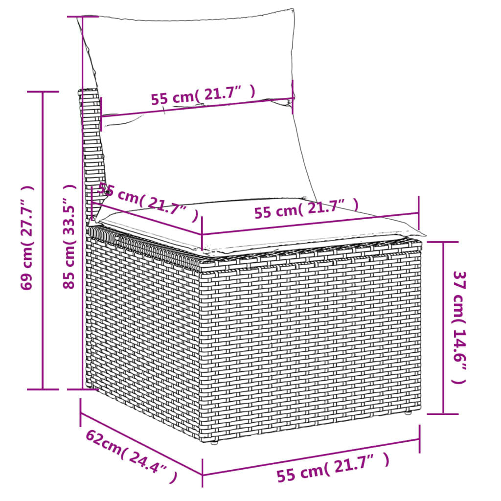 Garden Sofa Set Grey PE rattan, powder-coated steel, polyester