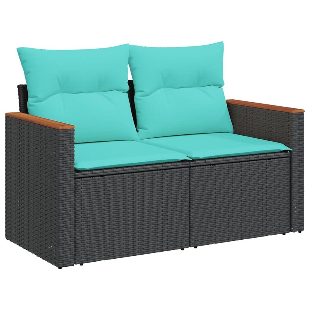 Patio Sofa Set Black, Blue Poly Rattan, Polyester, Steel 8 Piece