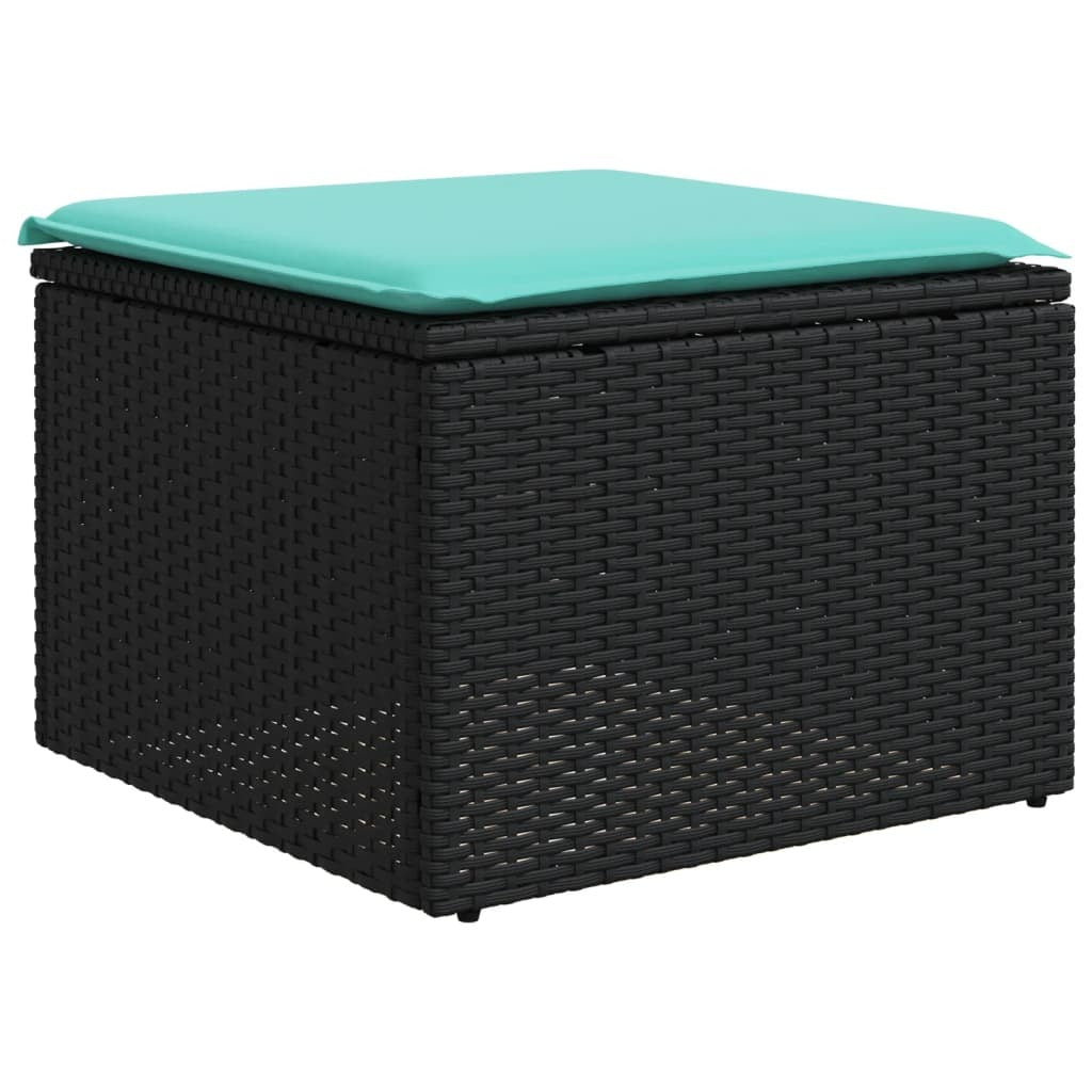 Patio Sofa Set Black, Blue Poly Rattan, Polyester, Steel 8 Piece