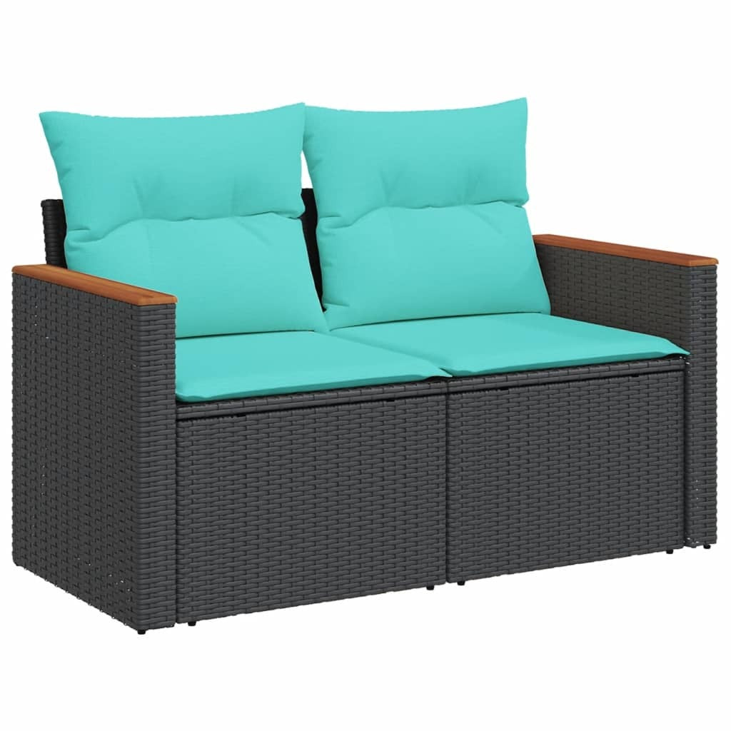 9 Piece Garden Sofa Set with Cushions Black Poly Rattan