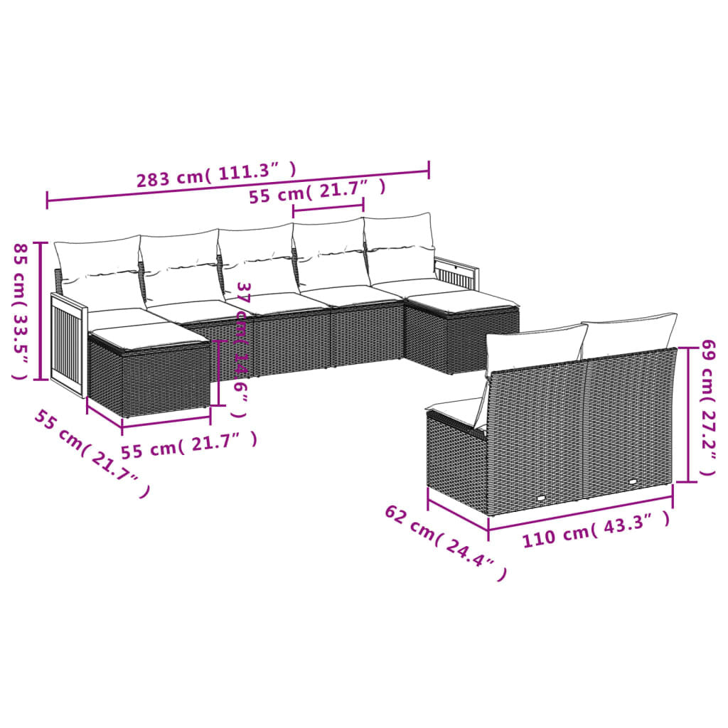 Garden Sofa Set Beige PE rattan 9 Piece Set Modular