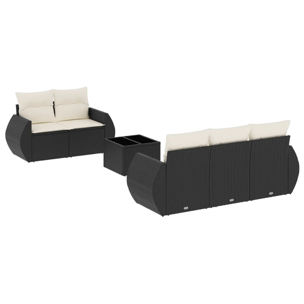 Garden Sofa Set Black PE rattan, powder-coated steel, tempered glass