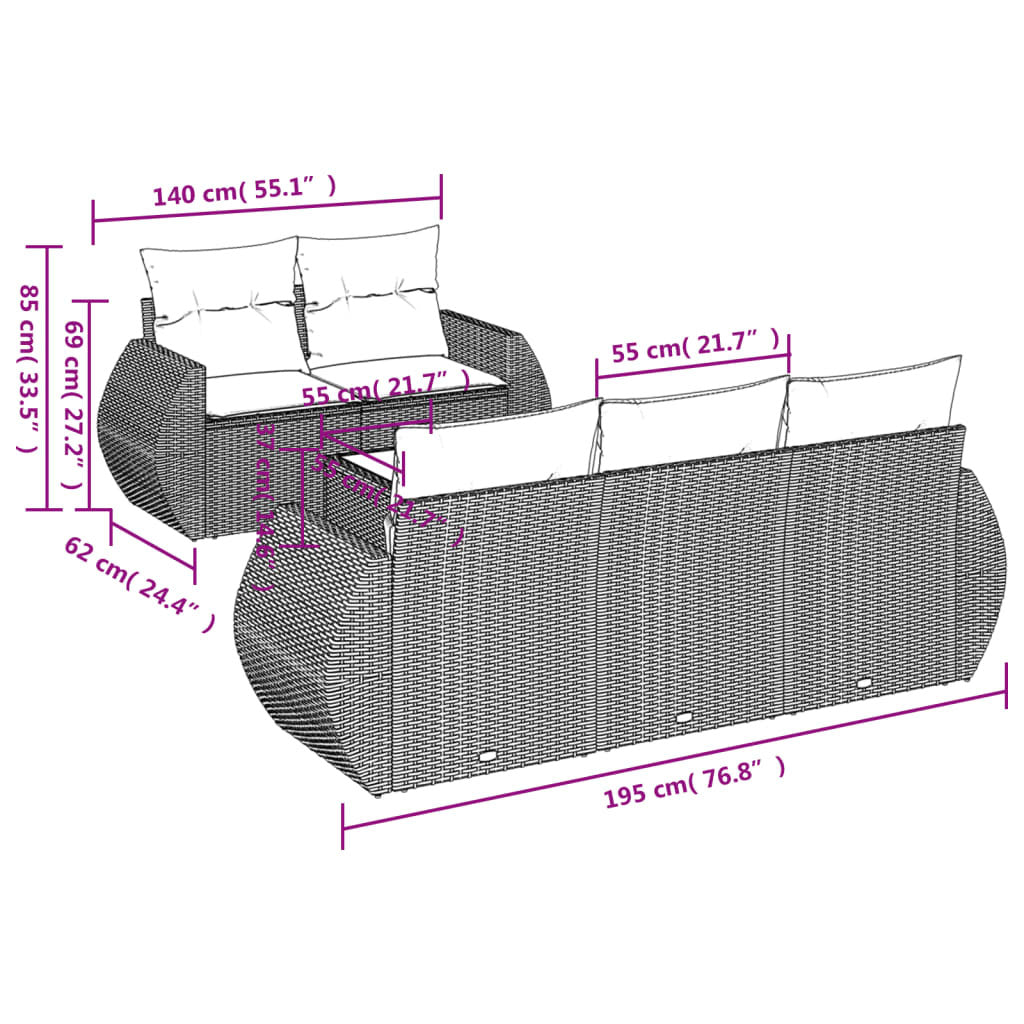 Garden Sofa Set Black PE rattan, powder-coated steel, tempered glass