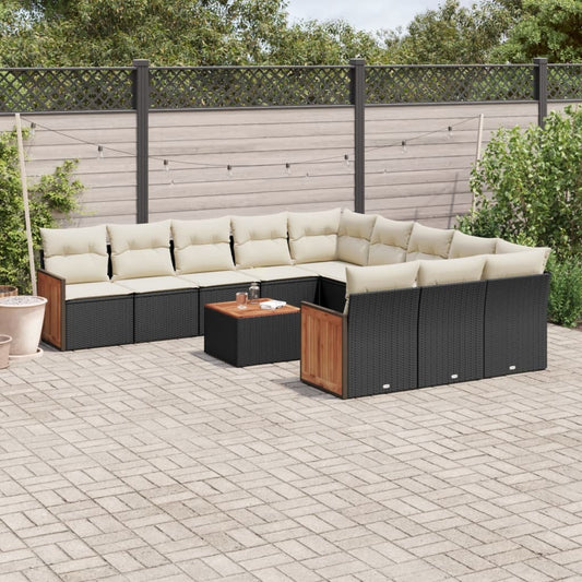Garden Sofa Set Black Poly Rattan Large Adjustable Feet