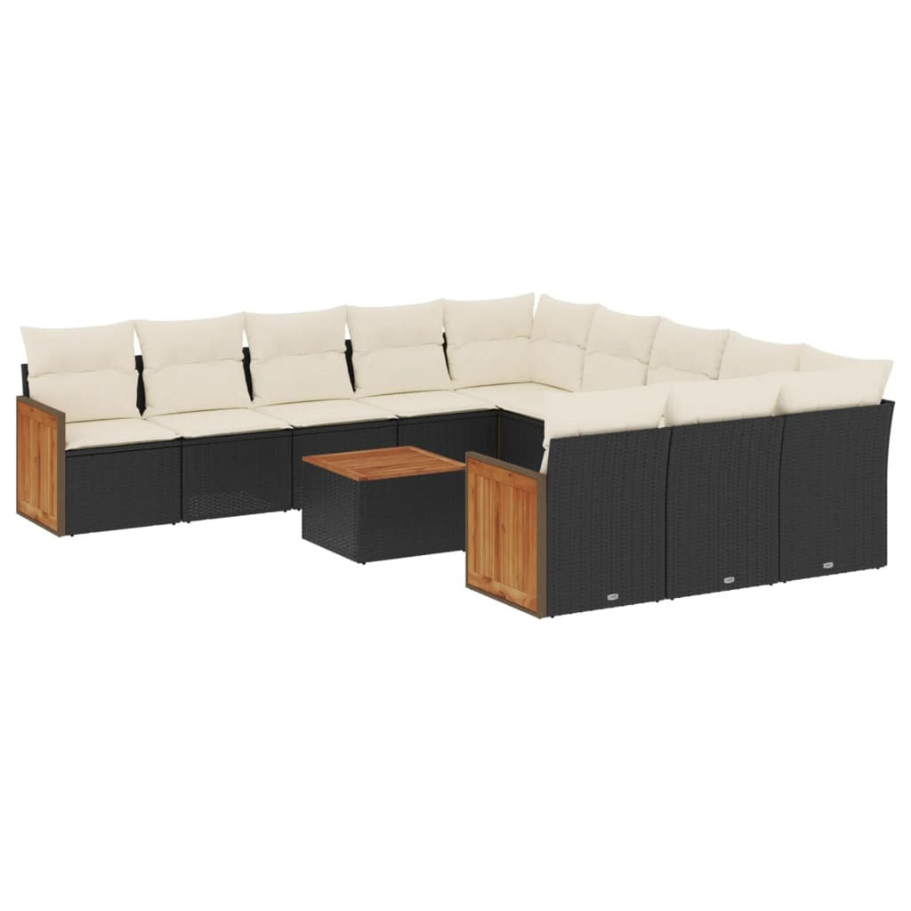 Garden Sofa Set Black Poly Rattan Large Adjustable Feet
