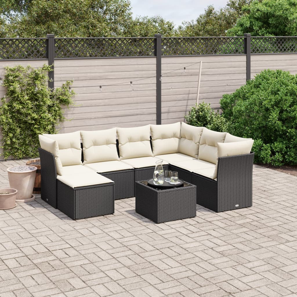 Garden Sofa Set Black Poly Rattan 8 Piece Modular Set Modular