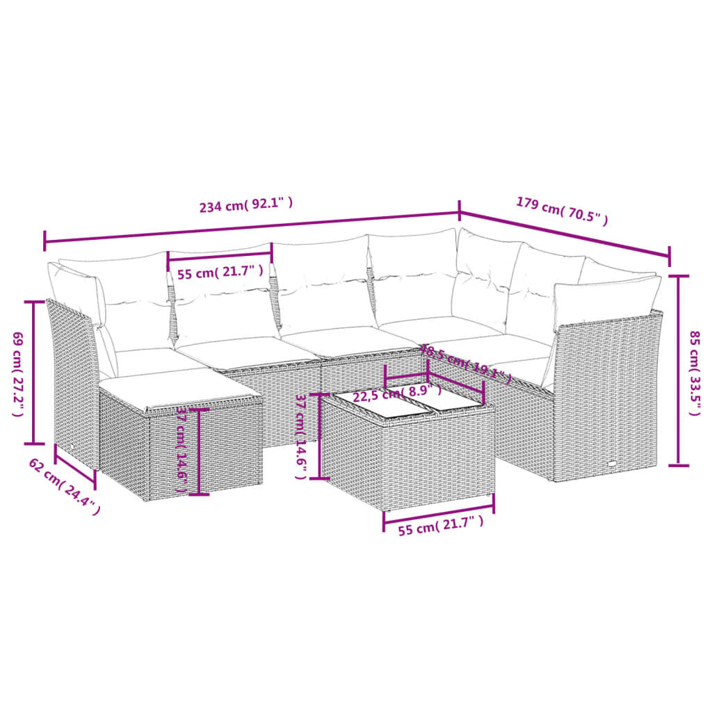 Garden Sofa Set Black Poly Rattan 8 Piece Modular Set Modular