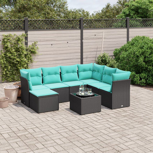 8 Piece Patio Sofa Set with Cushions Black Poly Rattan