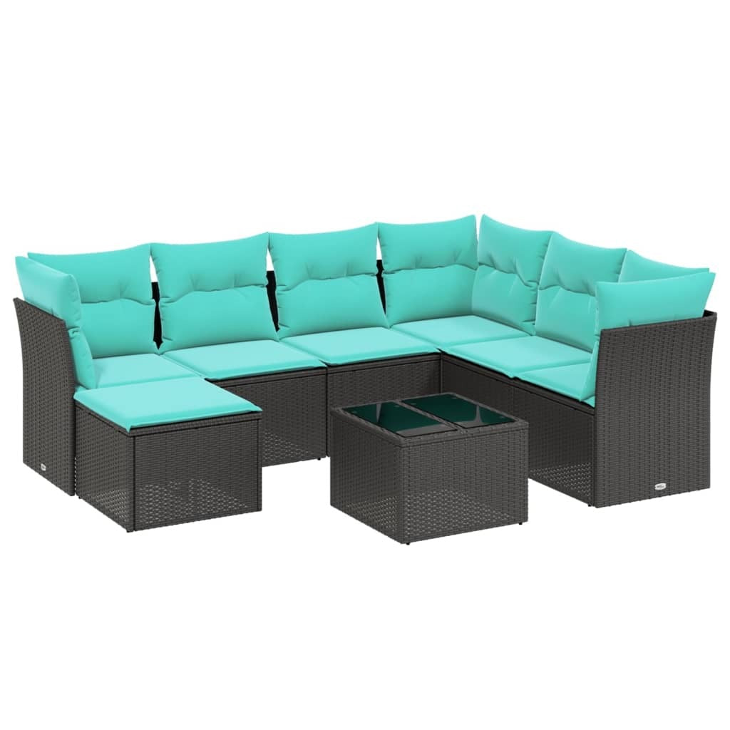 8 Piece Patio Sofa Set with Cushions Black Poly Rattan