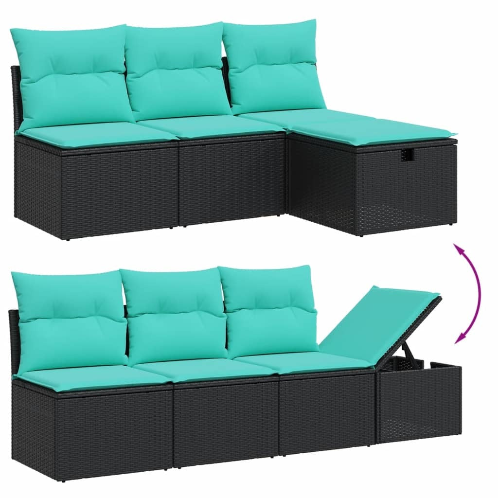 8 Piece Patio Sofa Set with Cushions Black Poly Rattan