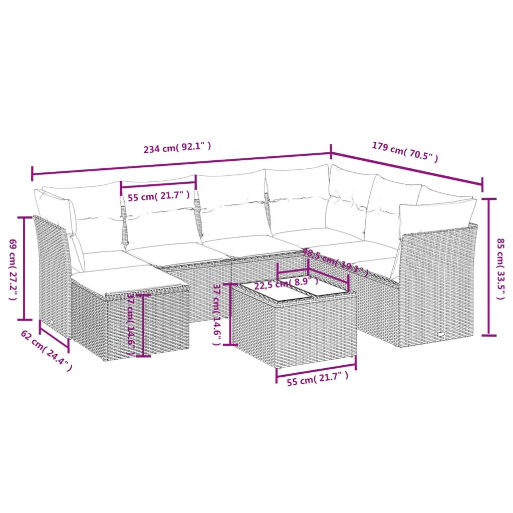 8 Piece Patio Sofa Set with Cushions Black Poly Rattan